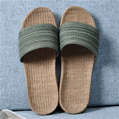 Suihyung Summer Women Linen Slippers New Color Stripe Belt Indoor Shoes Home Open Toe Slip On Lovers Casual Flax Slides Sandals