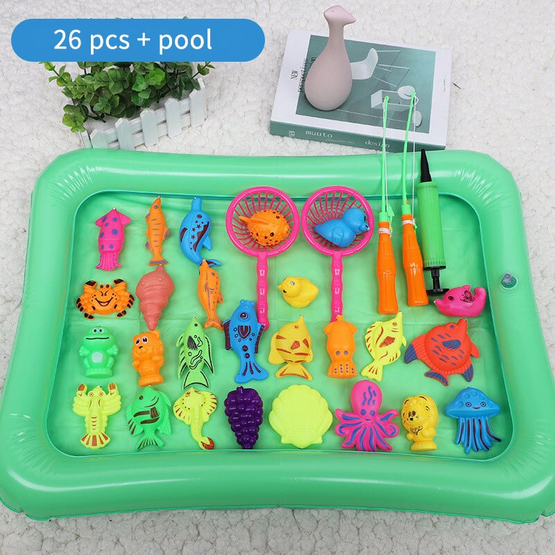 46pcs/Set Children's Magnetic Fishing Toy With Inflatable Pool Parent-Child Interactive Game Baby Bath Toys Summer Outdoor Toy