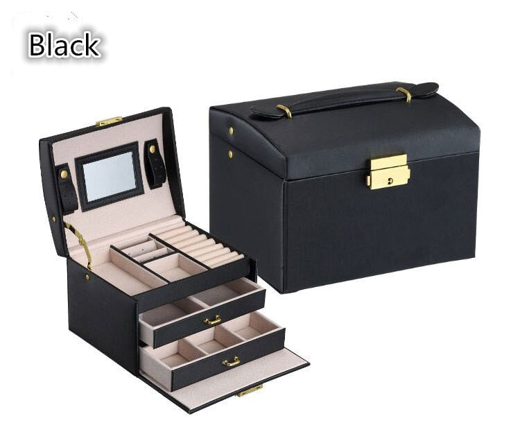 Three Layers 2022 Classical High Quality Leather Jewelry Box Necklace Display Exquisite Makeup Case Jewelry Organizer