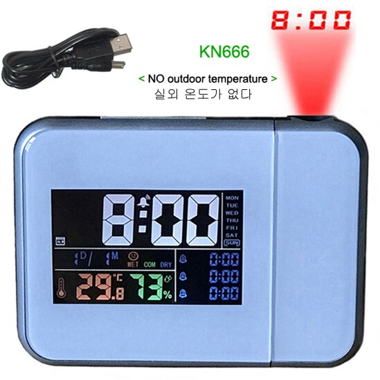 Digital Projection Alarm Clock Weather Station with Temperature Thermometer Humidity Hygrometer/Bedside Wake Up Projector Clock