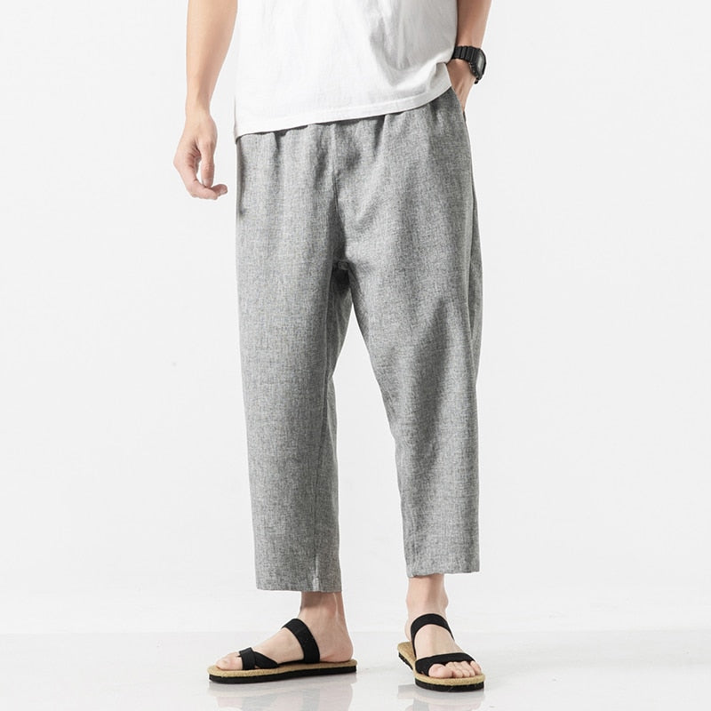 Chinese Style Harajuku Men Oversize Wide Leg Pants 2023 Mens Straight Casual Hip Hop Ankle-Length Pants Summer Male Harem Pants