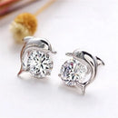 Cute Romantic Dolphin Love Stud Earrings For Women High Quality 925 Jewelry Stering Silver Round Cut AAA Zircon Brinco Bijoux