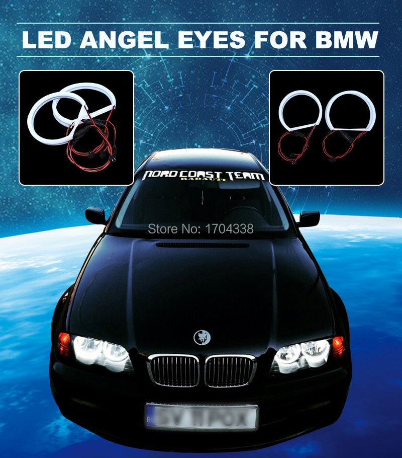 Car-styling 1 SET (2X 146mm+2X 131 mm )White Halo Cotton Light car smd LED Angel eyes for BMW E46 non projector auto lighting