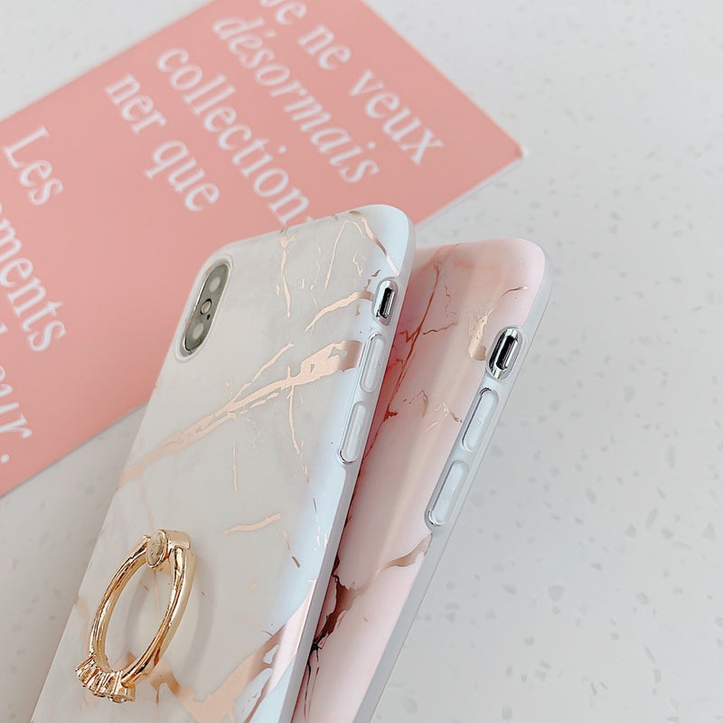 LACK Luxury Diamond Ring Shiny Gold Line laser marble Cases For iphone 13 14Pro Max 12 13 Pro 11 Soft Stand Cover