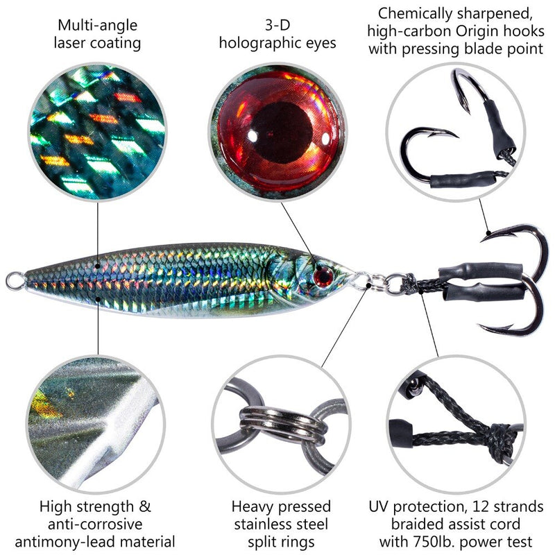 Bassdash Vertical Jigs Slow Jigging Lures Long Casting Jerkbaits 100/150/200 Grams, for Saltwater Freshwater Fishing 1 pcs