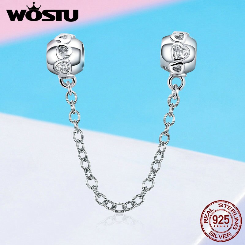 Genuine 925 Sterling Silver Love Connection Safety Chain Charm Fit Original wst Bracelet Pendant Authentic Jewelry C736