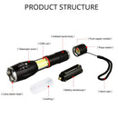 LED 8000 Lumens T6 Handheld Tactical Flashlight  COB Lantern Magnetic 6 Modes Water Resistant For Telescopic Focusing Work Light