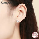 BAMOER 925 Sterling Silver Lotus Stud Earrings for Women Elegant Flower Earrings Silver Jewelry BSE024