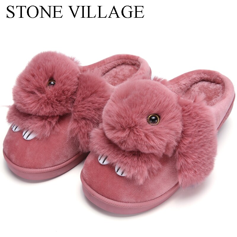 High Quality Women Slippers Lovely Rabbit Animal Prints Solid Flat Indoor Shoes Winter Plush Warm Home Slippers Size 36-43