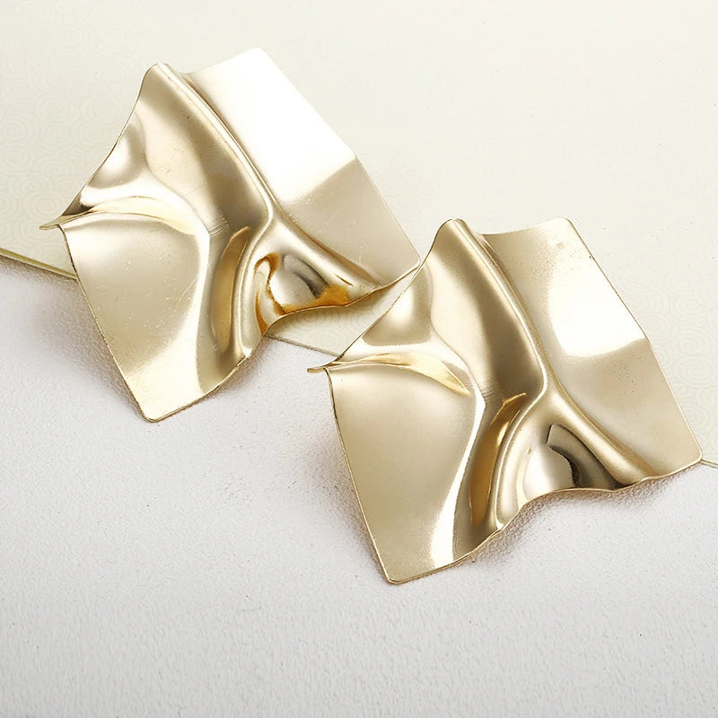 SUMENG 2024 New Exaggerated Rhombus Punk Earrings Gold Color Irregular Square Shiny Metal Big Drop  For Women Jewelry