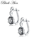 Black Awn 2022 New Vintage Genuine Silver Engagement Hoop Earrings for Women with Black&amp;White Stone Jewelry T001