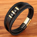 TYO High Quality Stainless Steel Charm Stackable Layered Bracelet Leather Genuine Braided Black Bracelet for Men&