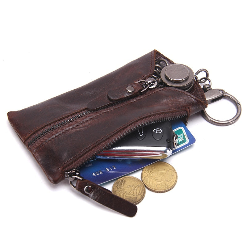 CONTACT'S 100% Genuine Leather Key Wallet Men Car Key Holder Zipper Keys Case Top Quality Male Man Housekeeper Keys Organizer