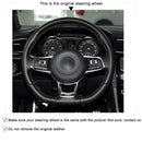 MEWANT Black Genuine Leather Hand Sew Steering Wheel Cover for Volkswagen VW Golf GTI 7 GTD GTE 7 R 7 Polo (R-Line) 2013-2021