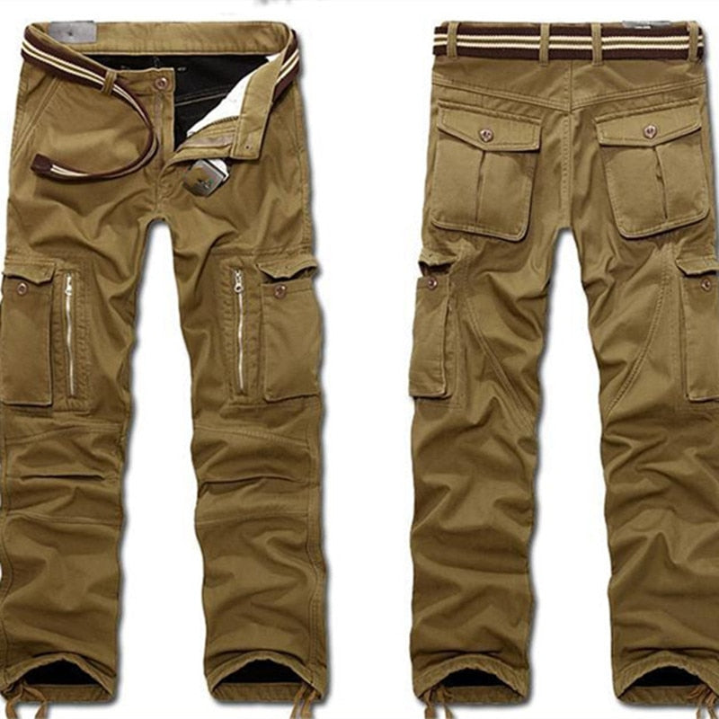 29-40 Plus size Men Cargo Pants Winter Thick Warm Pants Full Length Multi Pocket Casual Military Baggy Tactical Trousers