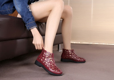 New Arrival Roman Women Sandals Cut outs Gladiator Low Heels Ankle Cool boots Genuine Leather Ladies Summer Shoes