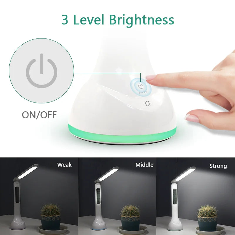 LED Desk Lamp Foldable Dimmable Touch Rechargeable Table Lamp with Calendar Temperature Alarm Clock night mood lights LAOPAO