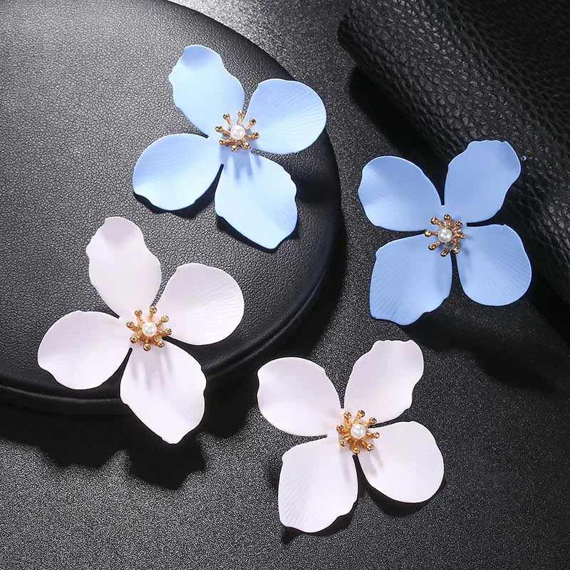 Mulite-color Big Flower Drop Dangle Earring for Women 2024 New Trendy Metal Floral Statement Pendientes Jewelry Female Gifts