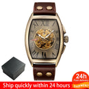 Transparent Skeleton Automatic Mechanical Watch Men Genuine Leather Belt Top Brand Luxury Self Winding Mens Retro Watch Clock
