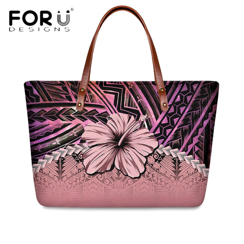 FORUDESIGNS High Quality Women Handbag Polynesian Pattern Hibiscus Flower Printing Personal Luxury Female Shoulder Bolsas