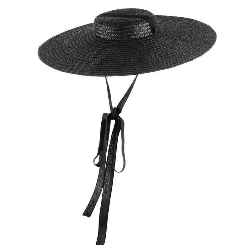 GEMVIE 4 Color Wide Brim Flat Top Straw Hat Summer Hats For Women Ribbon Beach Cap Boater Fashionable Sun Hat With Chin Strap