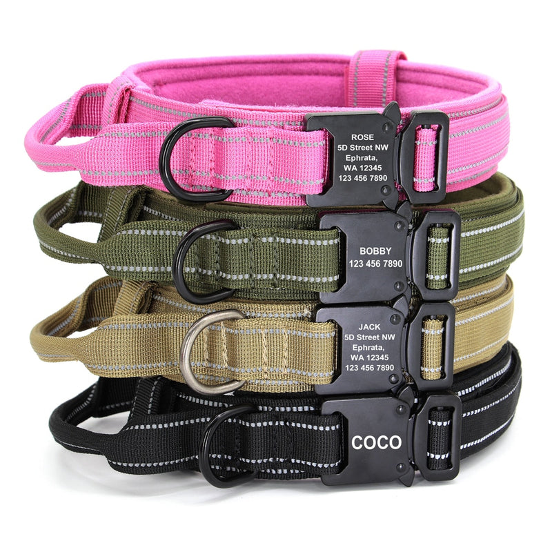 Personalized Military Tactical Dog Collar Custom Nylon Dog Collar Free Engraved Adjustable Training Collar For Medium Large Dogs