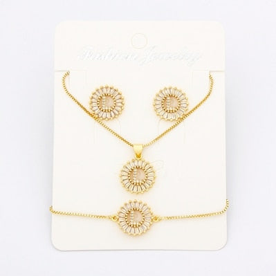 Hot Sale 26 Letters Jewelry Sets Necklace+Earrings+Bracelet For Women Initial Alphabet Charm Copper Zircon Party Wedding Gift