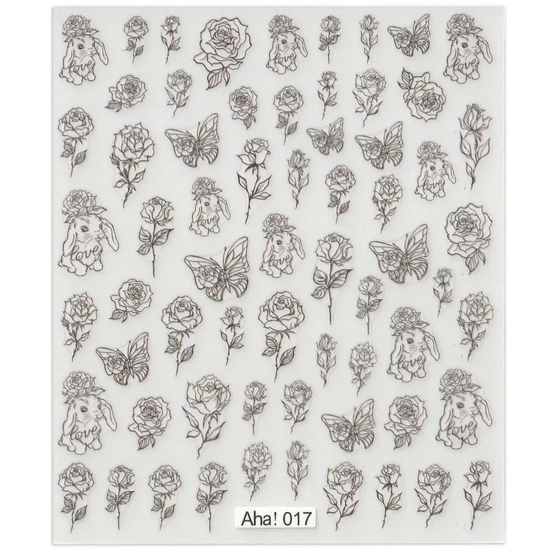 42Model Sticker Nail Decal 3D Adhesive Patch,Smile/Animal/Flower Nail Art Decorations Manicure Sticker Easter Day Design Decal-