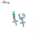 Alisouy 2pcs Women Men's Stainless Steel Dropping Earrings Black/Silver Color Cross Gothic Punk Rock Style Pendientes Mujer Moda