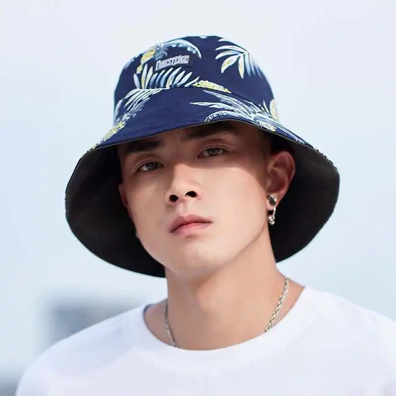 Large Size Summer Fisherman Hat Reversible Cartoon Bucket Hats For Men Street Hip Hop Panama Beach Cap Hawaii Style Fishing Hat