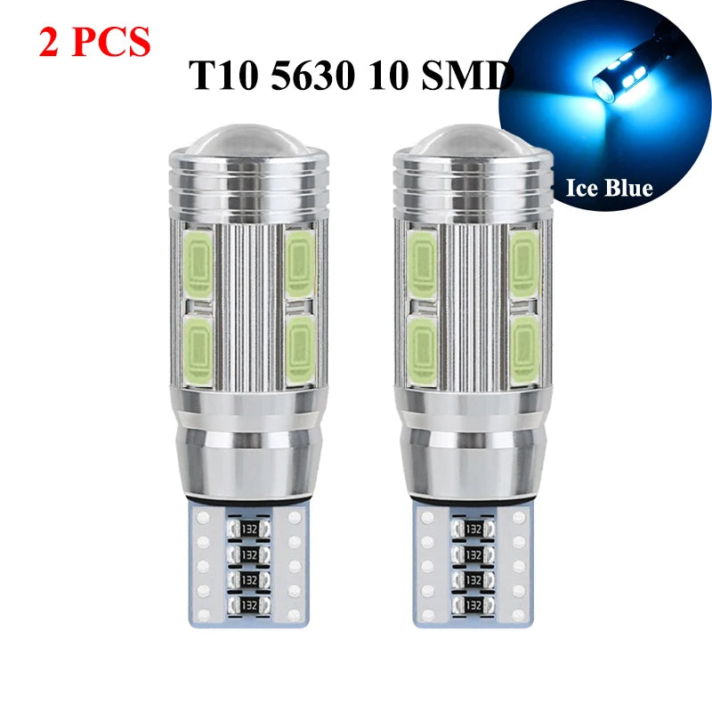 2 PCS T10 W5W 194 LED Bulbs For Car LED Signal Light Canbus Error Free 12V 10SMD 6500K White Wedge Side Trunk License Plate Lamp