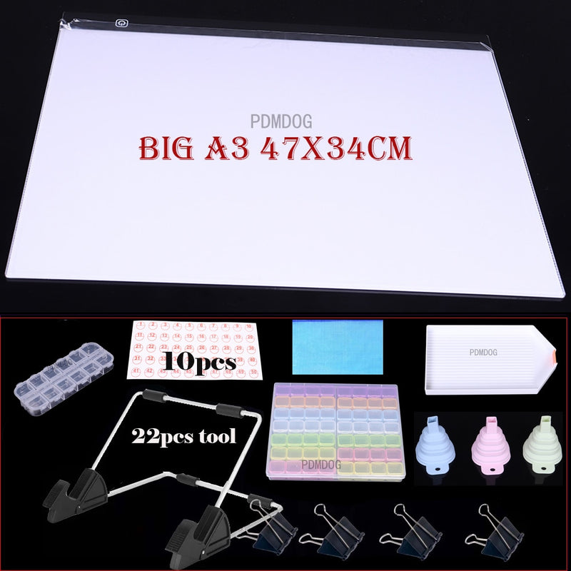 A2/A3/A4/A5 Size Three Level Dimmable Led Light Pad,Tablet Eye Protection for Diamond Painting Embroidery Tools Accessories