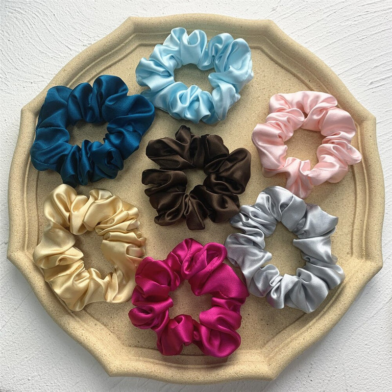 100% Pure Silk Hair Scrunchie Width 3.5cm Hair Ties Band Girls Ponytail Holder Luxurious Colors Sold by one pack of 3pcs