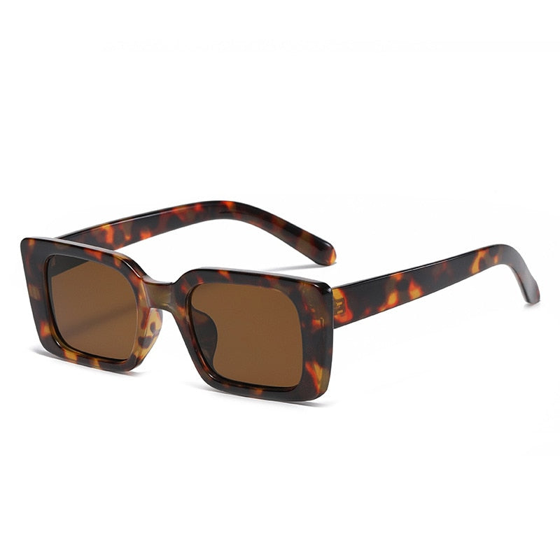 SO&EI Ins Popular Fashion Small Rectangle Sunglasses Women Retro Leopard Shades UV400 Men Trending Square Sun Glasses
