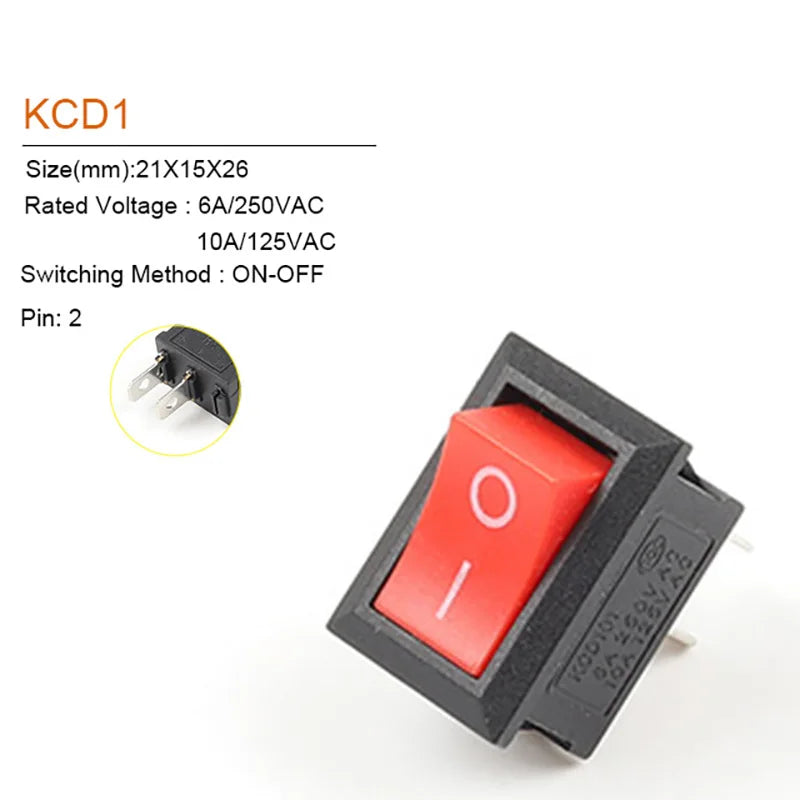 5/10Pcs 2Pin 21X15mm Rocker Switch 2 Position 6A/250VAC Power Switch ON-OFF Red Blue Green Yellow Black White