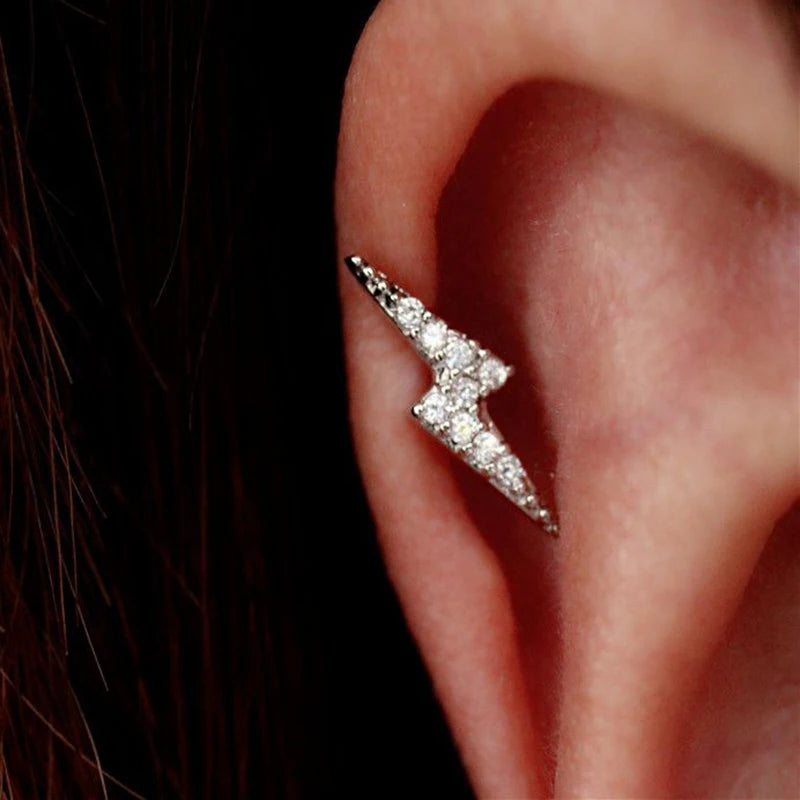 1Pairs Stainless Steel Stud Earrings for Women Trendy Jewelry Gold Lightning Piercing Earring for Teens Ear Cuffs