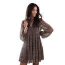 Lantern Sleeve Dot Print Ruffles Women Dress 2025 Casual V-neck Long Sleeve Button Mini Dress Ladies Elegant Party Dress Vestido