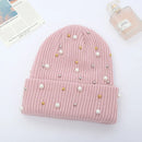 Winter Knitted Beanie Women Fashion Rhinestone Pearls Knitting Hats Ladies Casual Skullies Cap Female Solid Color Casual Bone