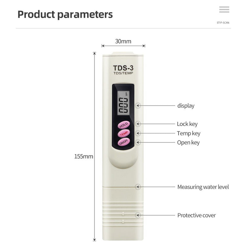 Digital Lcd Display Tds Meter Tester Temperature Tester Pocket Pure Water Pen Conductivity Monitor Liquid Quality Tools