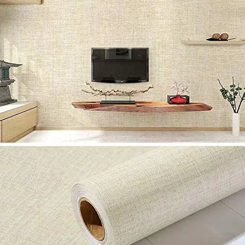 Faux Light Beige Grasscloth Linen Wallpaper Peel and Stick Removable Embossed Wall Sticker Self Adhesive Room Wall Decoration