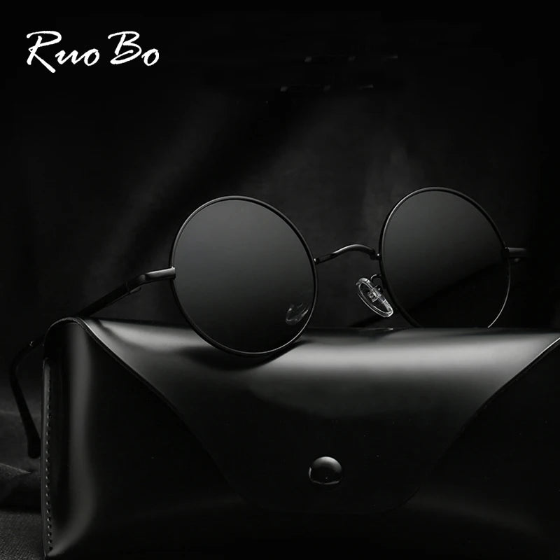 RUOBO Retro Polarized Round Metal Frame Sunglasses Eyewear For Men and Women Driving Fishing Brand Designer Sun Glasses UV400