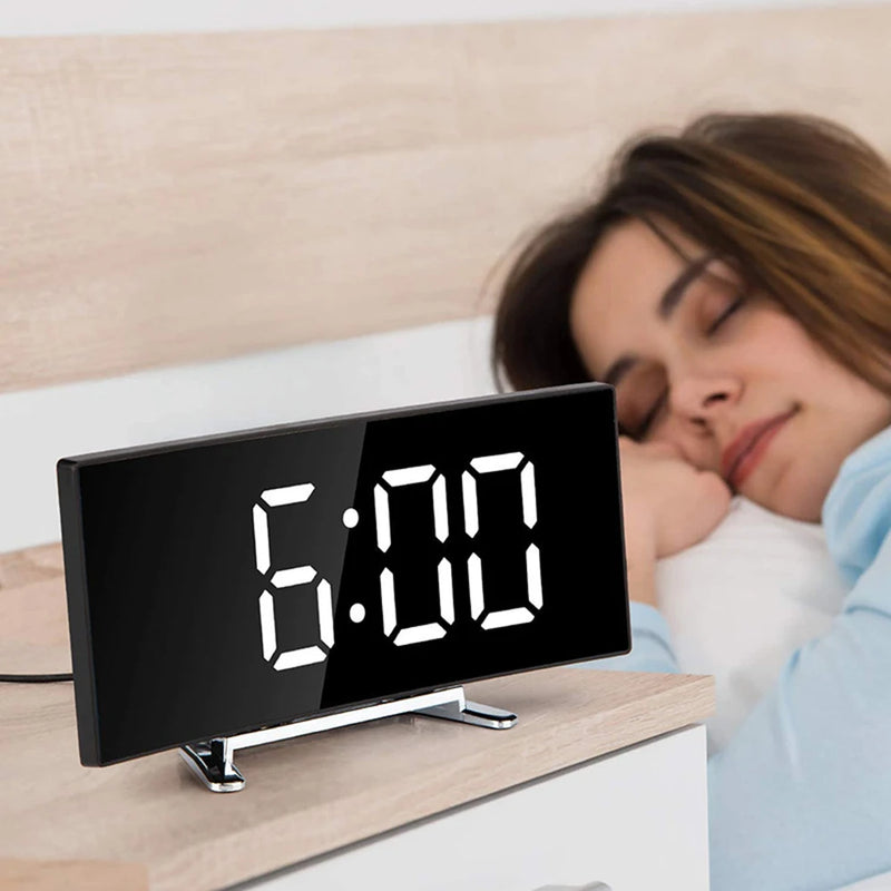 7 Inch Digital Alarm Clock Curved Dimmable Led Electronic Digital Desktop Clock For Kids Bedroom Large Number Table Clock