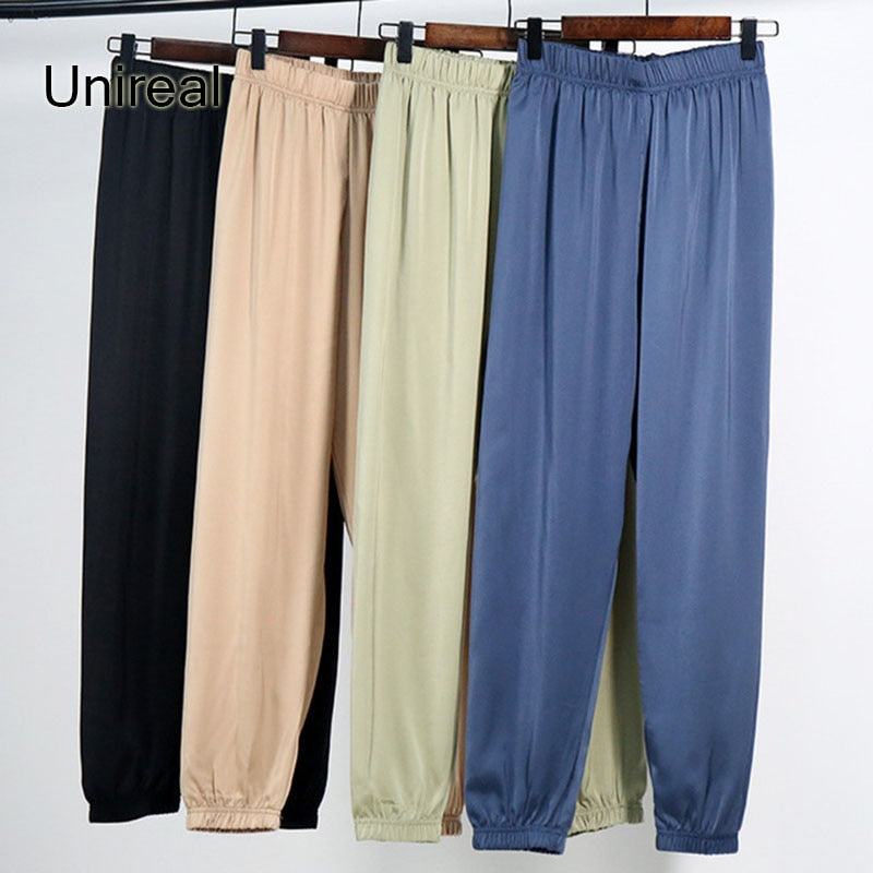 Unireal 2022 Summer Satin Harem Pants Women High Waist Casual Pants New Fashion Thin Loose Female Sweatpants