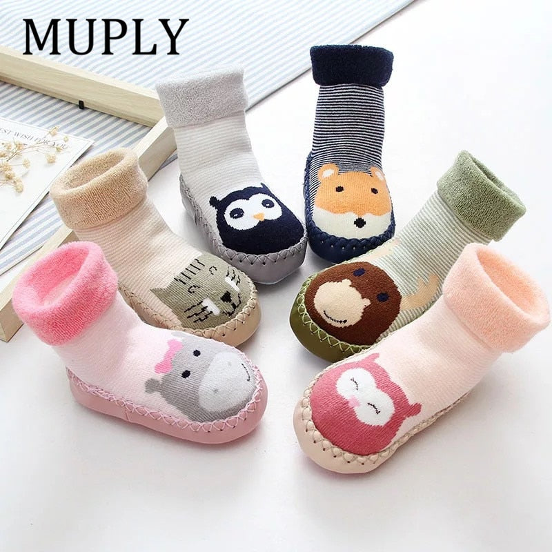 Infant Socks For Baby Warm Booties Sock With Rubber Soles For Newborn Toddler Baby Girl Boy Socks Kids Winter Sock Terry Sliper