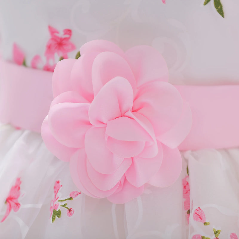 Summer Pink Flower Baby Girl Party Dresses 1st Birthday Wedding Princess Kids Dress for Girls Newborn Bridemaid Evning Ball Gown