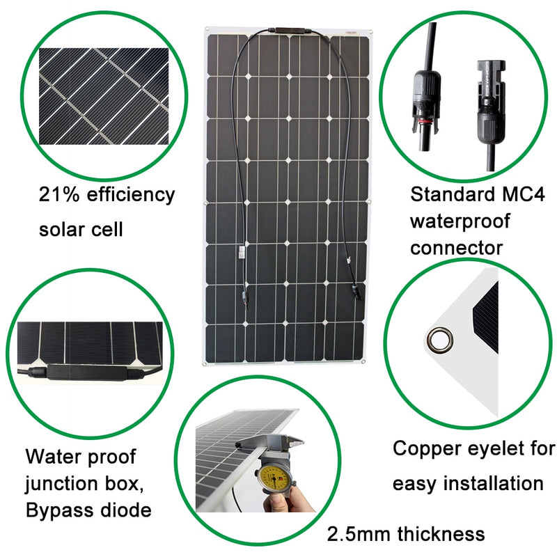 DGSUNLIGHT 100w 200w 12v portable Solar Panel Flexible 16V 800W plate CELLS Monocrystalline silicon