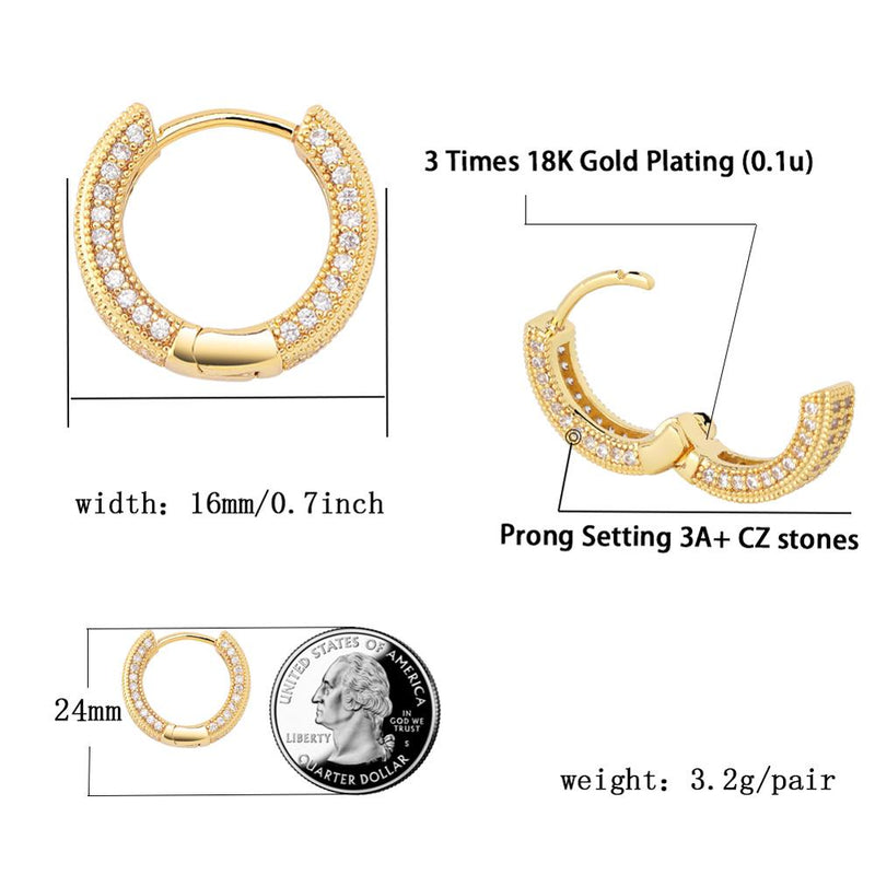 JINAO Gold/Silver Color Plated Iced Out Double row CZ Stone Stud Earring Hip Hop Rock Jewelry Earrings For Male Female Gifts