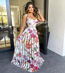 Floral Print Mesh See Through 2021 Summer Long Dress For Women Spaghetti Strap Ruched Summer Sexy Beach Maxi Dress S-XXL
