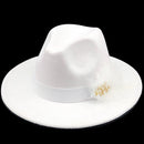 NEW white Wool Women feather Fedora Hat For Winter Autumn ElegantLady Floppy Cloche Wide Brim men Jazz Caps