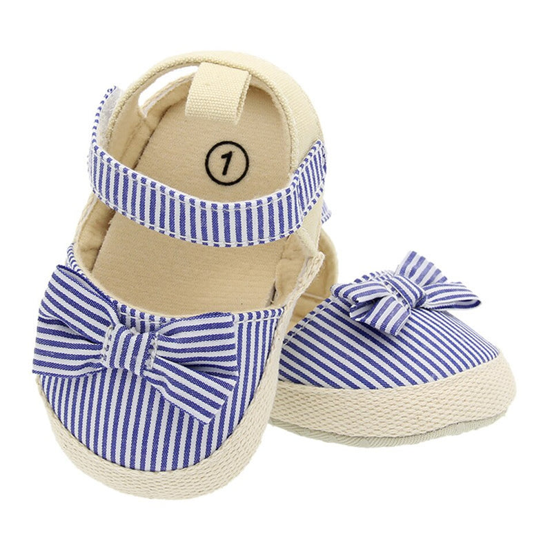 2023 Children Summer Shoes Newborn Infant Baby Girl Soft Crib Shoes Infants Anti-slip Sneaker Striped Bow Prewalker 0-18M